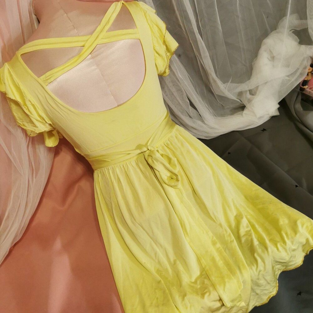 Size Small Medium Yellow Mini Dress Baby Shoop Ruffle Cosplay Costume Kawaii Y2K